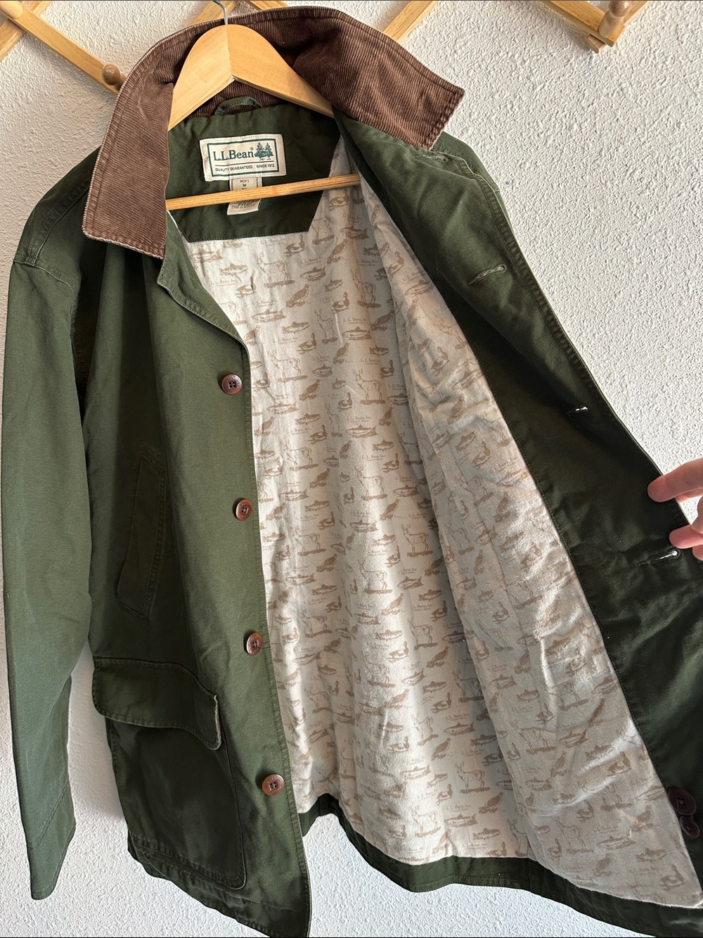 VTG 90’s L.L. Bean Olive Green Field Jacket with Brown Corduroy Collar M - Picture 13 of 14